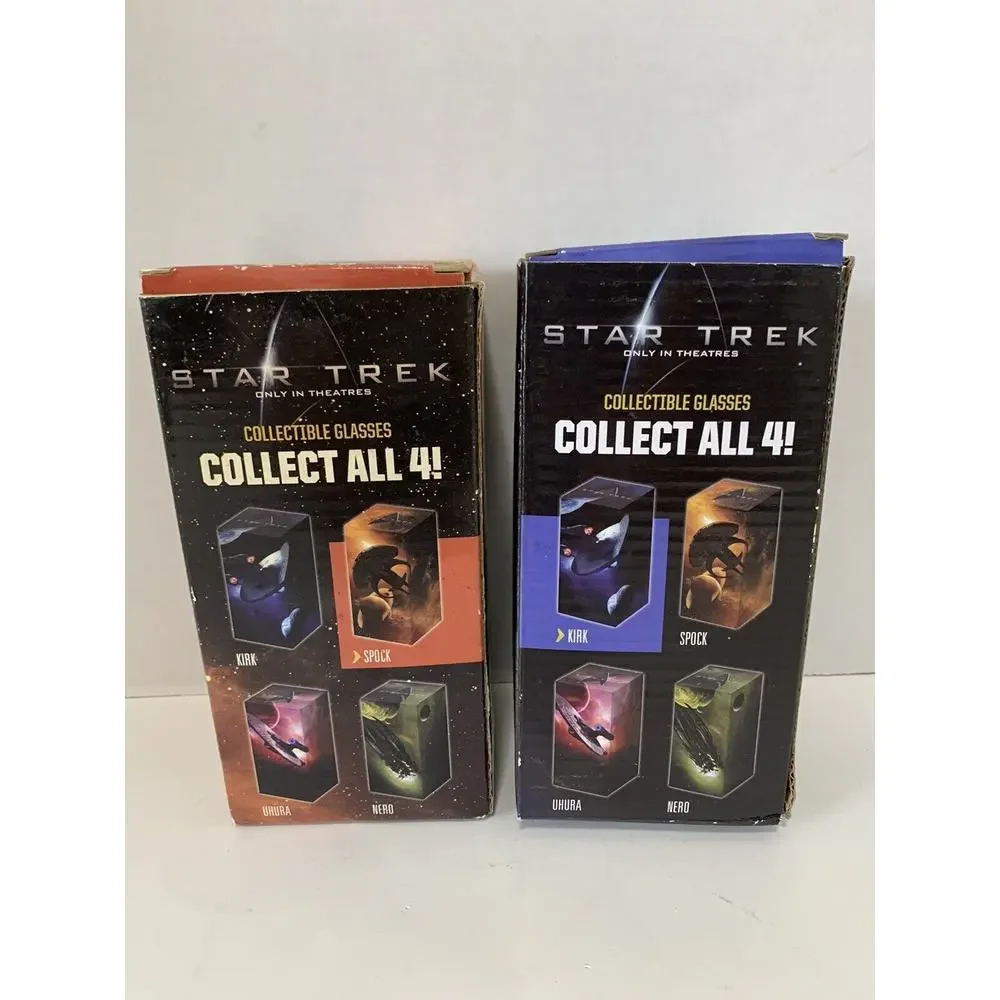 RARE Burger King STAR TREK GLASS (LOT of2) NEW - KIRK‎ in Box 2008 & SPOCK 2008